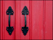 Red door with handles