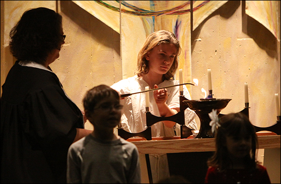 At Lake Country UU, it's a tradition for children and youth to light the Chalice.