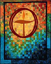 A handmade chalice tapestry decorates the Unitarian Universalist Fellowship of Lake Norman, N.C