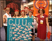 Campus Ministry leaders prepare to march in the banner parade at the 2011 UUA General Assembly.